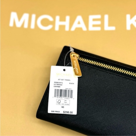 Michael Kors Trifold Wallet Leather Black/Gold - Picture 9 of 10